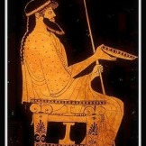 Poseidon sits enthroned. Attic Red Figure. 475 - 470 BC. Poseidon was Pegasus´father.