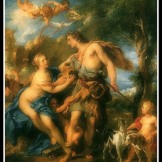 “Venus and Adonis” by Francois Lemyone. (1729). Venus or Aphrodite raised the handsome Adonis, who was Myrrha´s son.
