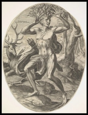 Cyparissus from set The Rural Gods by Cornelis Cort. 1565.