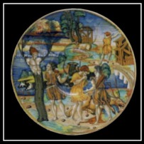 The myth of Cyparissus on 16th-century lusterware by Giorgio Andreoli.