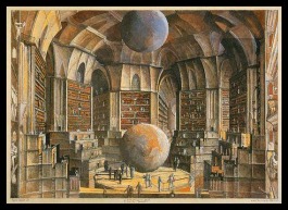 La Salle des planetes, by Erik Desmazieres, for "The Library of Babel" by Jorge Luis Borges