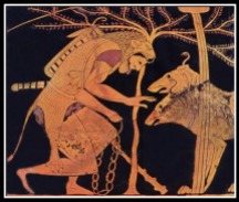 Heracles and Cerberus. detail from a Greek amphora. ca. 520-510.B.C
